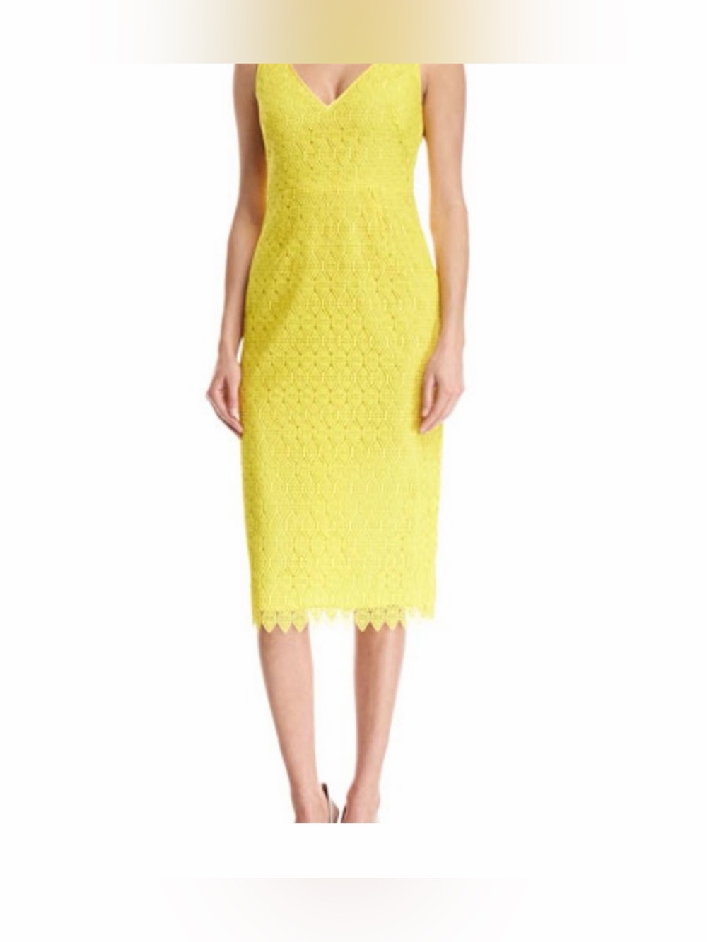 Diane Von Furstenberg Bright Yellow Lace V-Neck Midi Dress - Picture 2 of 16